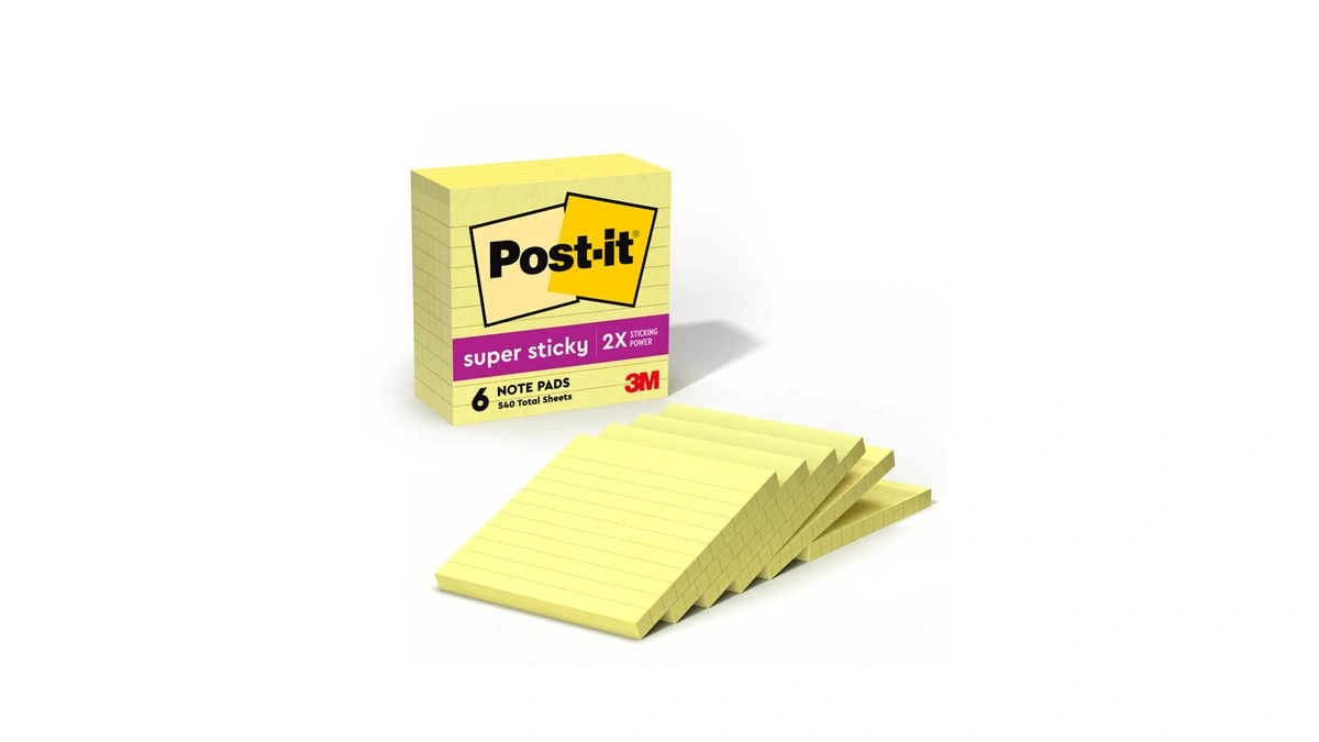 Post-it Super Sticky Lined Notes, 6 Sticky Note Pads, 4