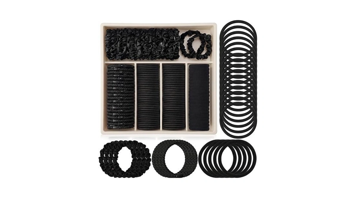 Chuangdi 160 Pack Black Hair Ties Set 5 Styles, Seamless