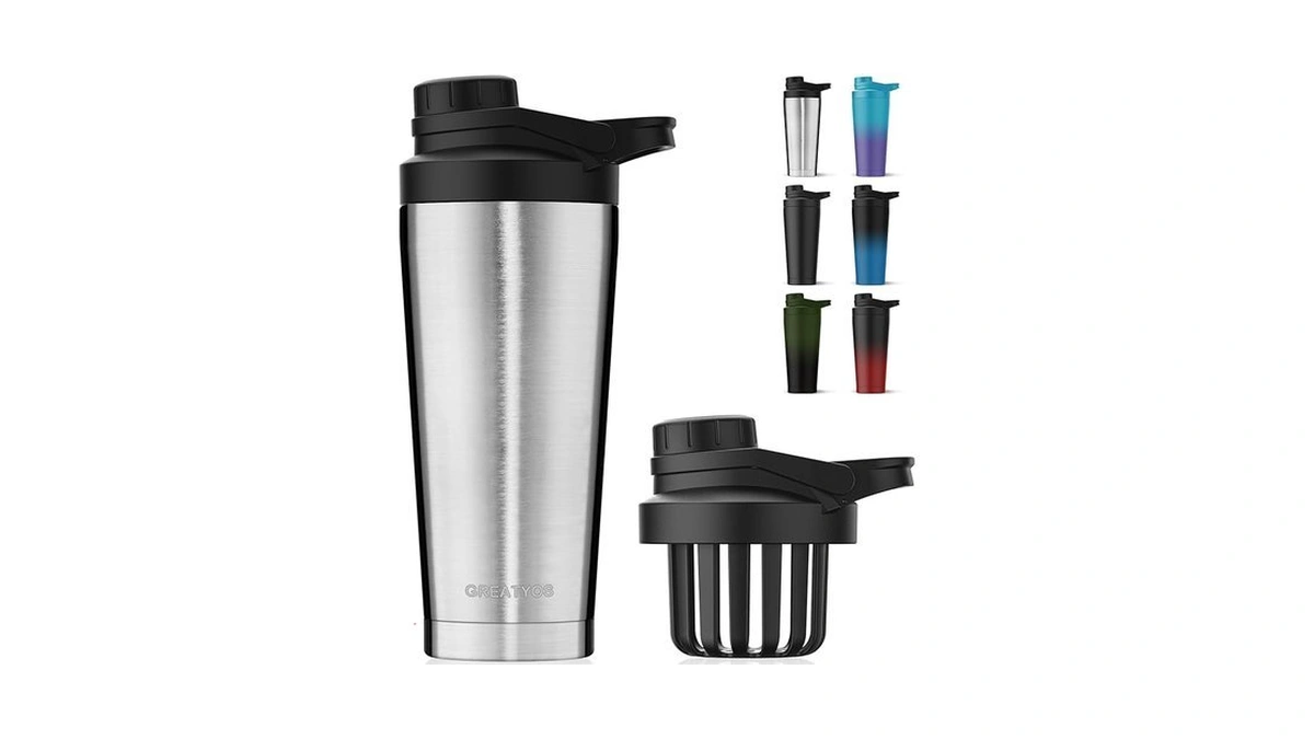 Greatyos Stainless Steel Shaker Bottle With Noise-free Design - Patented