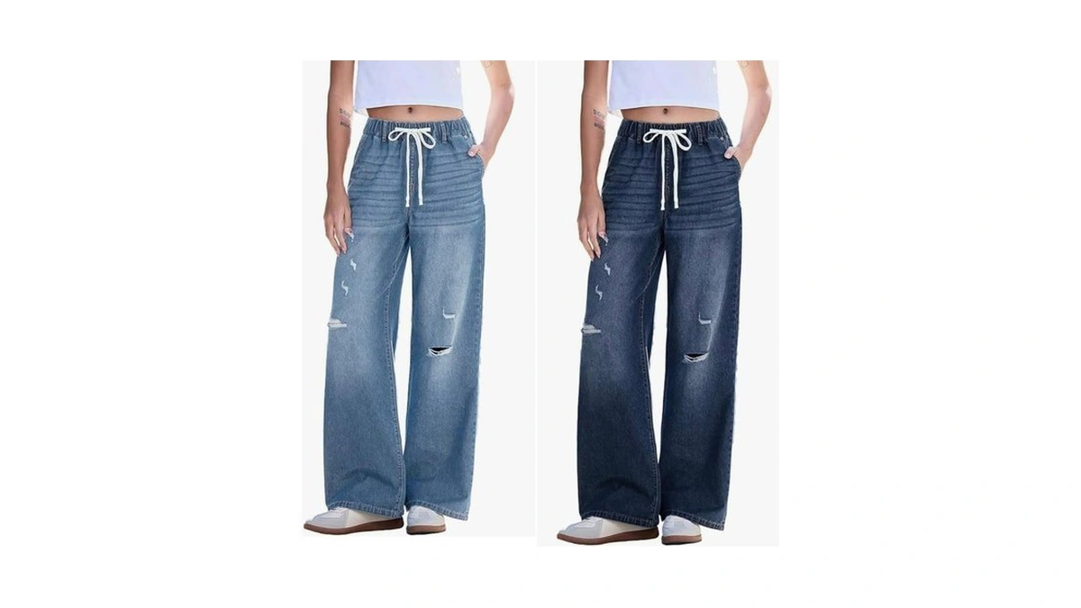 Dokotoo Jeans For Women Casual Trendy Mid Rise Wide Leg