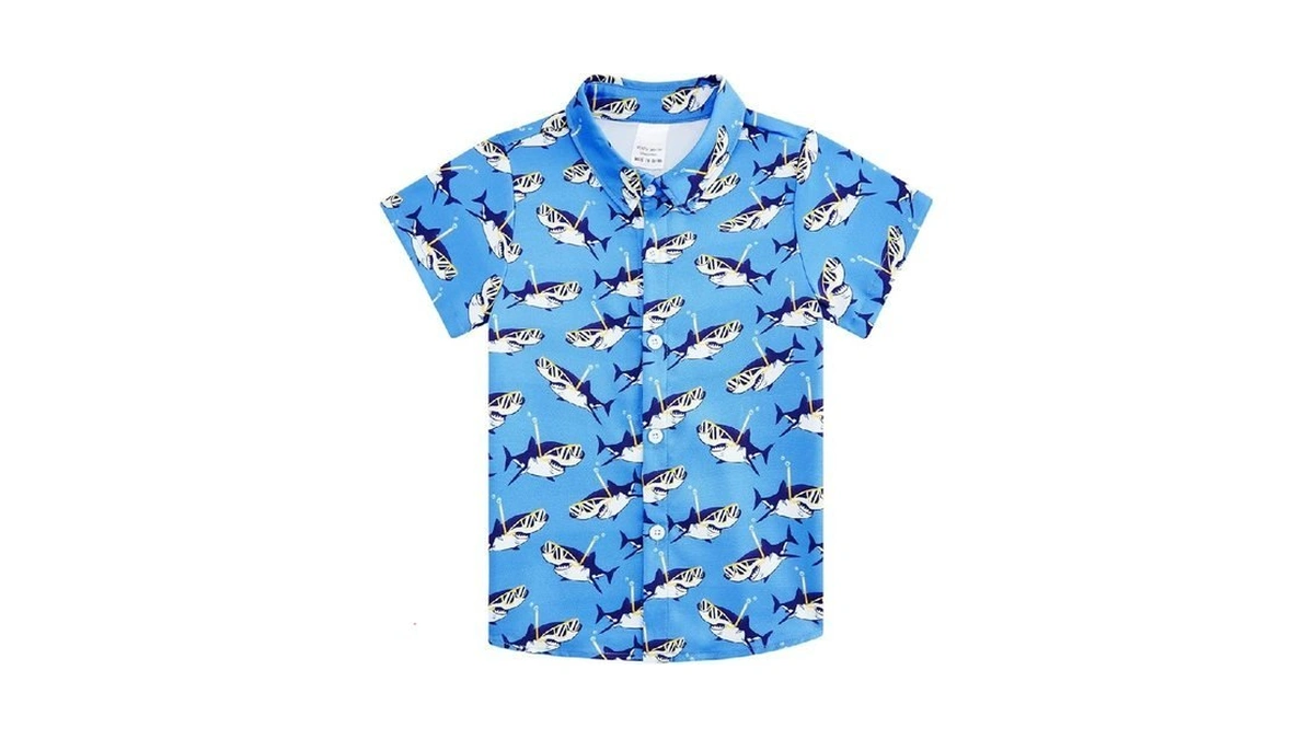 Big Boys Hawaiian Shirt Size 6 7 Blue Shark Shirt