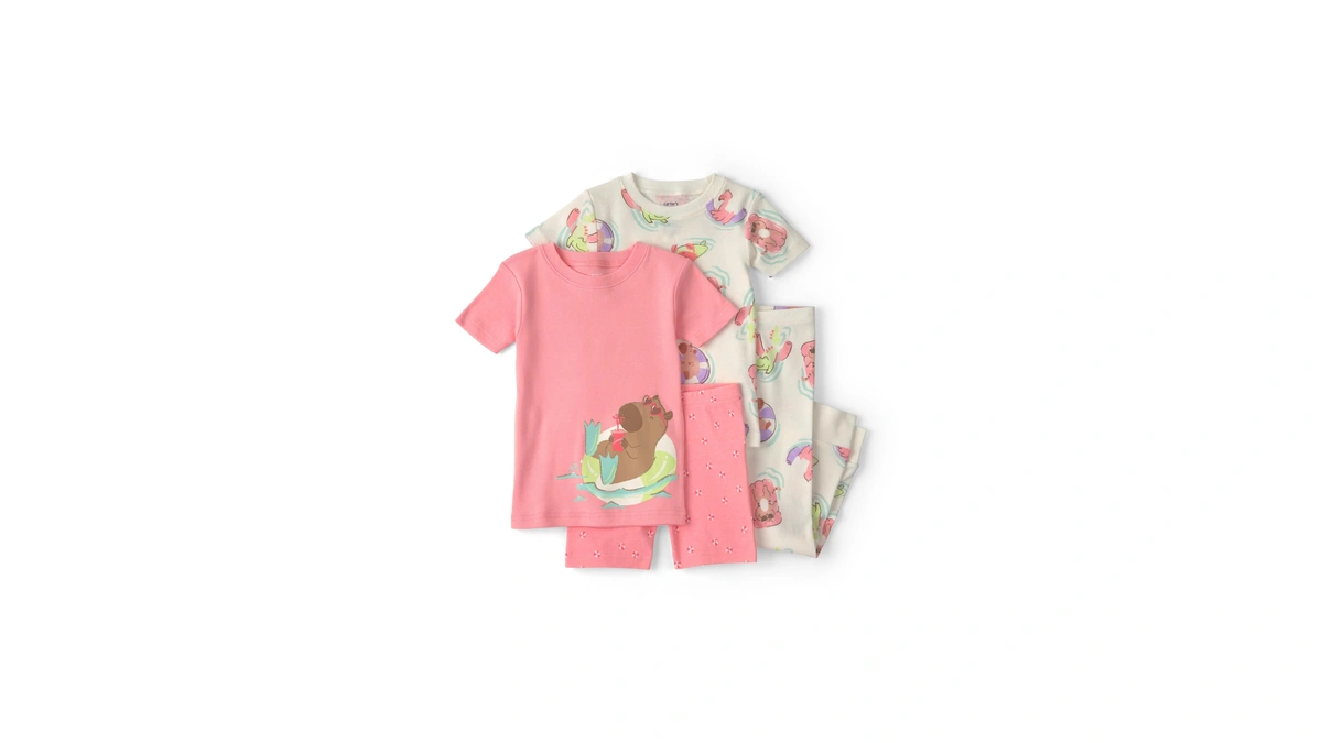 Carter's Girl 4-piece Tight Fit Cotton Pajama Set, Pink/ivory, 2t