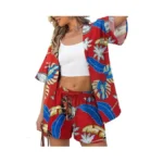 Verabendi Two Piece Print Cover Up Sets-top & Shorts,beach Vacation