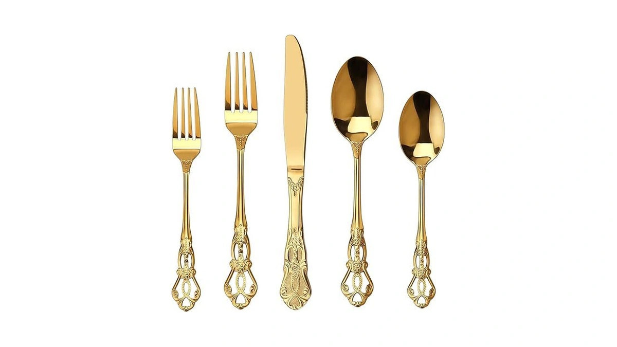 Runfly Gorgeous Retro Royal Gold Stainless Steel 20 Pieces Flatware