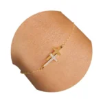 Baylay 18k Gold Plated Diamond Horizontal Double Cross Bracelet For