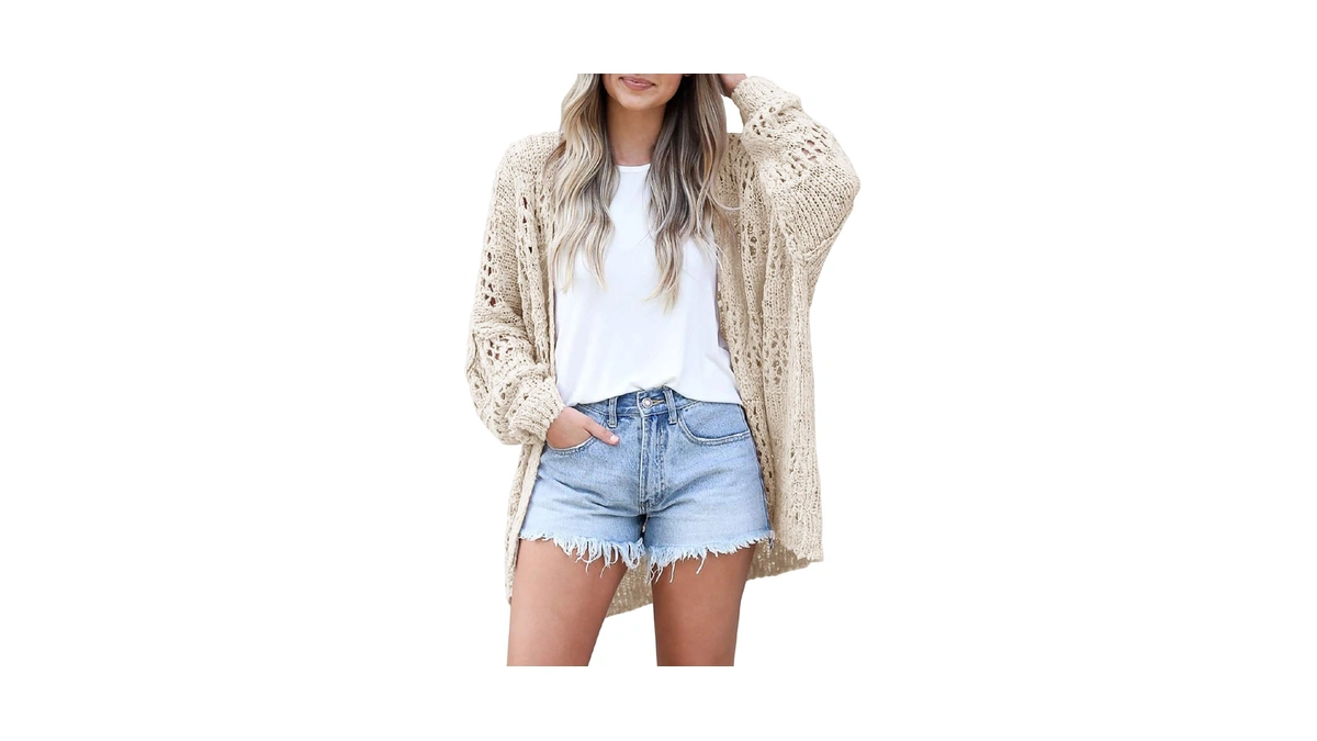 Ermonn Womens Crochet Cardigan Sweater Kimonos Boho Solid Color Oversized