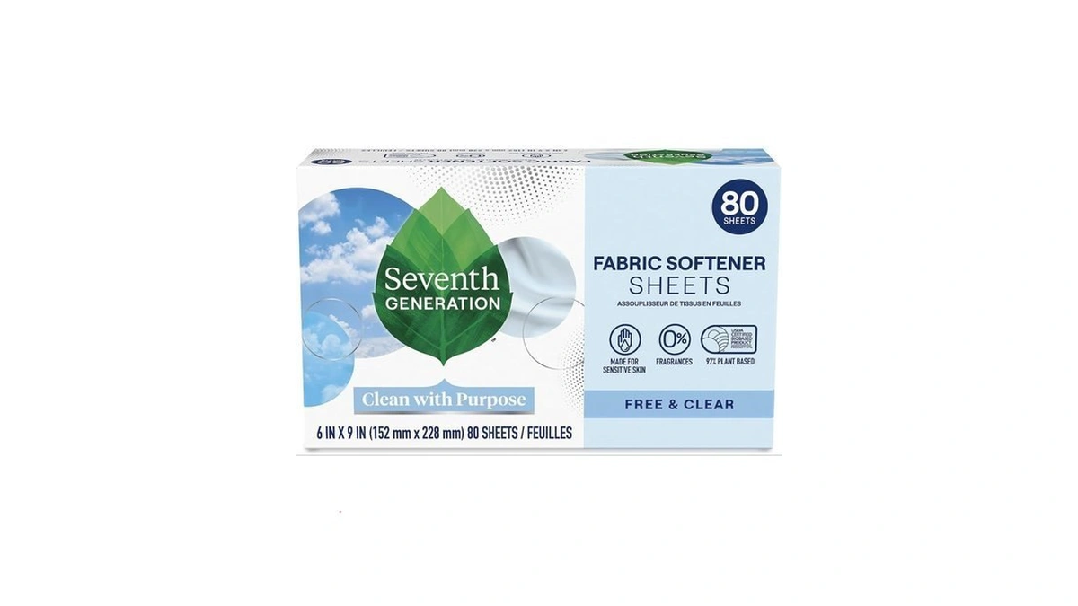 Seventh Generation Dryer Sheets Laundry Fabric Softener, Free & Clear