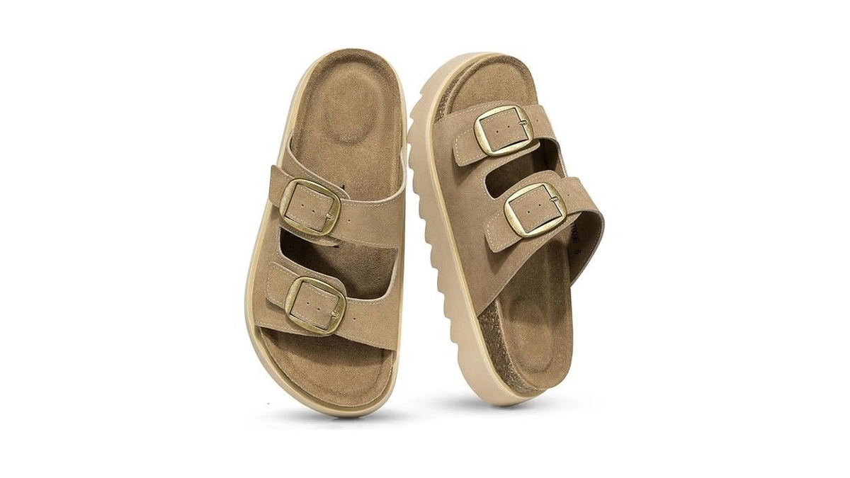 Temofon Women's Genuine Leather Platform Sandals Comfortable Wedge Chunky Heel