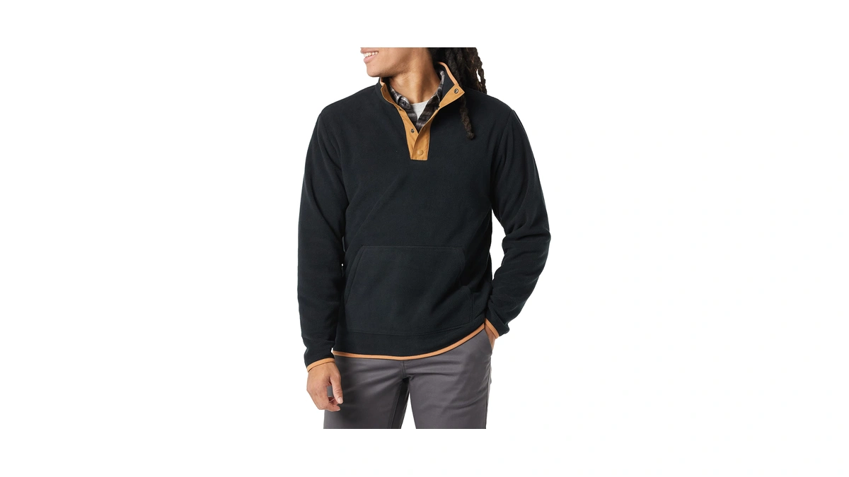 Amazon Essentials Men's Snap-front Pullover Polar Fleece Jacket, Black Camel