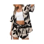 Verabendi Two Piece Print Cover Up Sets-top & Shorts,beach Vacation