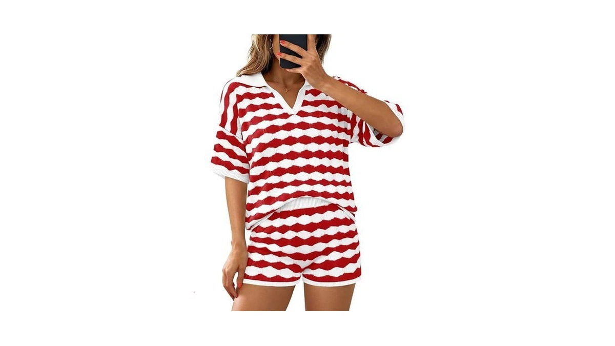 Yousify Womens Sweater Sets Striped 2 Piece Lounge Sets Short