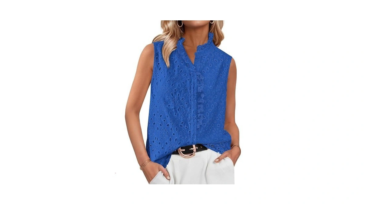 Btfbm Womens Sleeveless Button Down Shirts Ruffle V Neck Casual