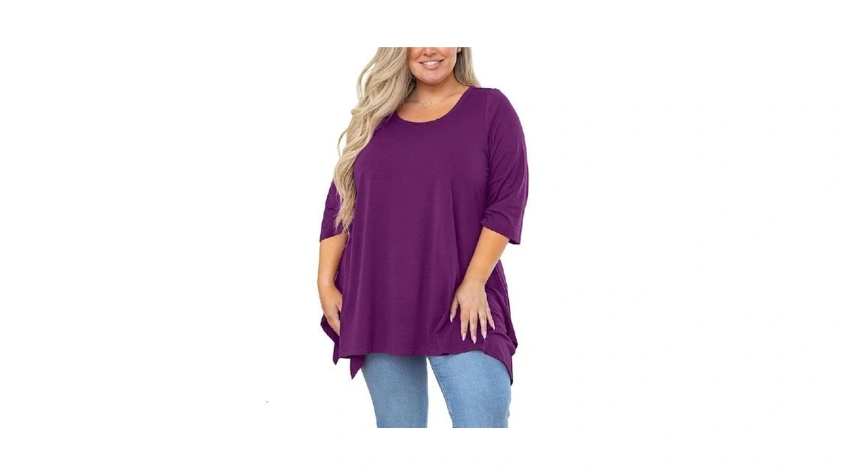 Auslook Plus Size Blouses For Women 3/4 Sleeve Purple 1x