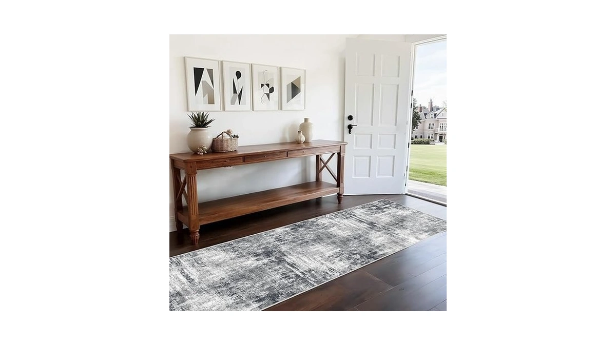 Ruicharm Grey Runner Rugs For Hallway: Abstract Washable Runner Rug