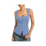 Kate Kasin Navy Blue Ribbed Knit Tank Tops For Women,
