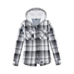 Womens Fleece Hooded Flannel Shirts Plaid Button Down Flannel Shirt