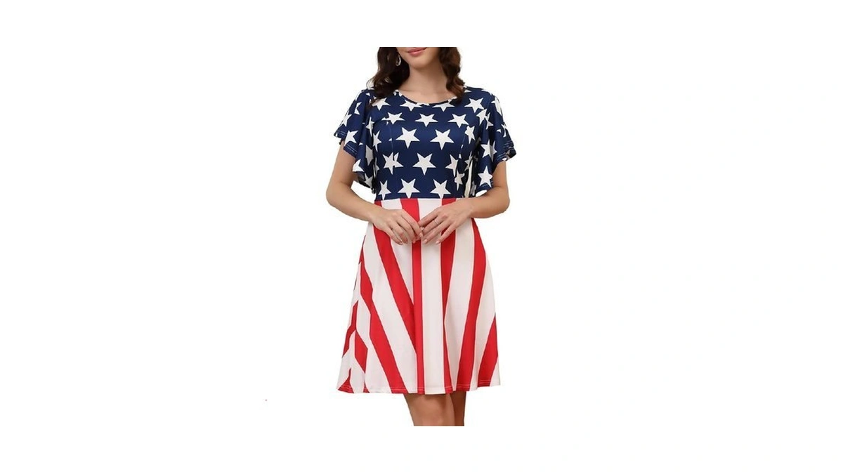 Aphratti Women's 4th Of July Dress Flutter Sleeve Fun Stars