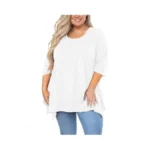 Auslook Plus Size Tunic Tops For Women 3/4 Sleeve White