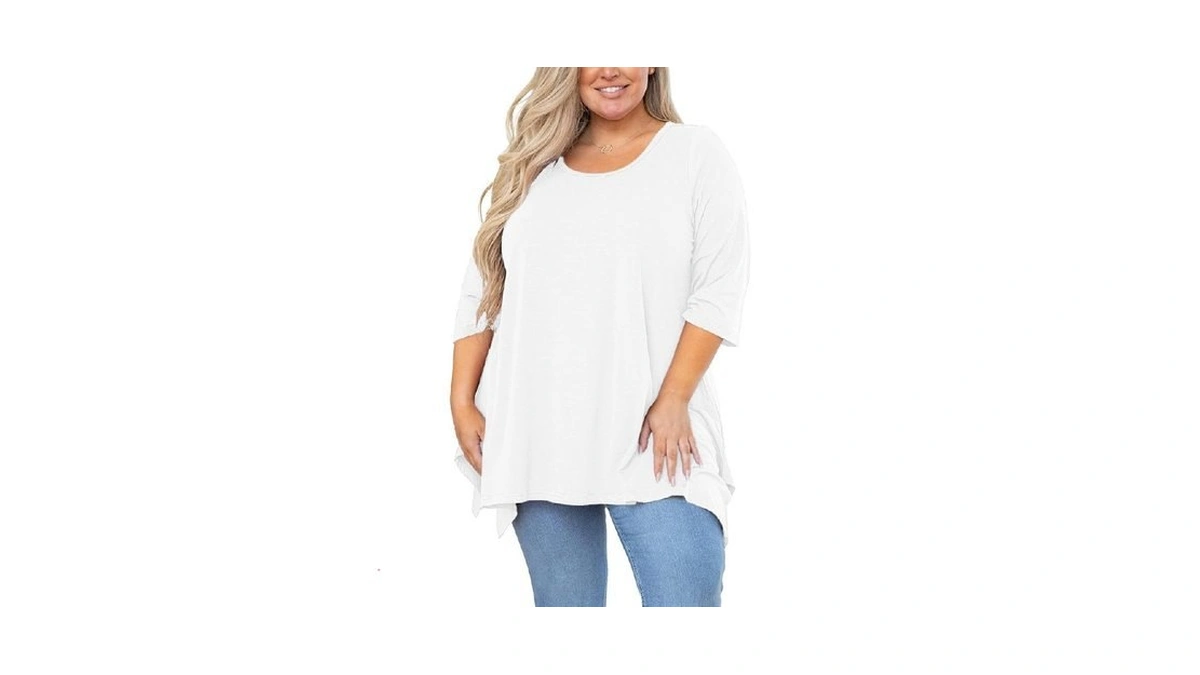 Auslook Plus Size Tunic Tops For Women 3/4 Sleeve White