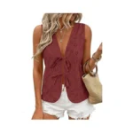 Prettygarden Women 2026 Summer Tie Front Eyelet Tank Tops Trendy