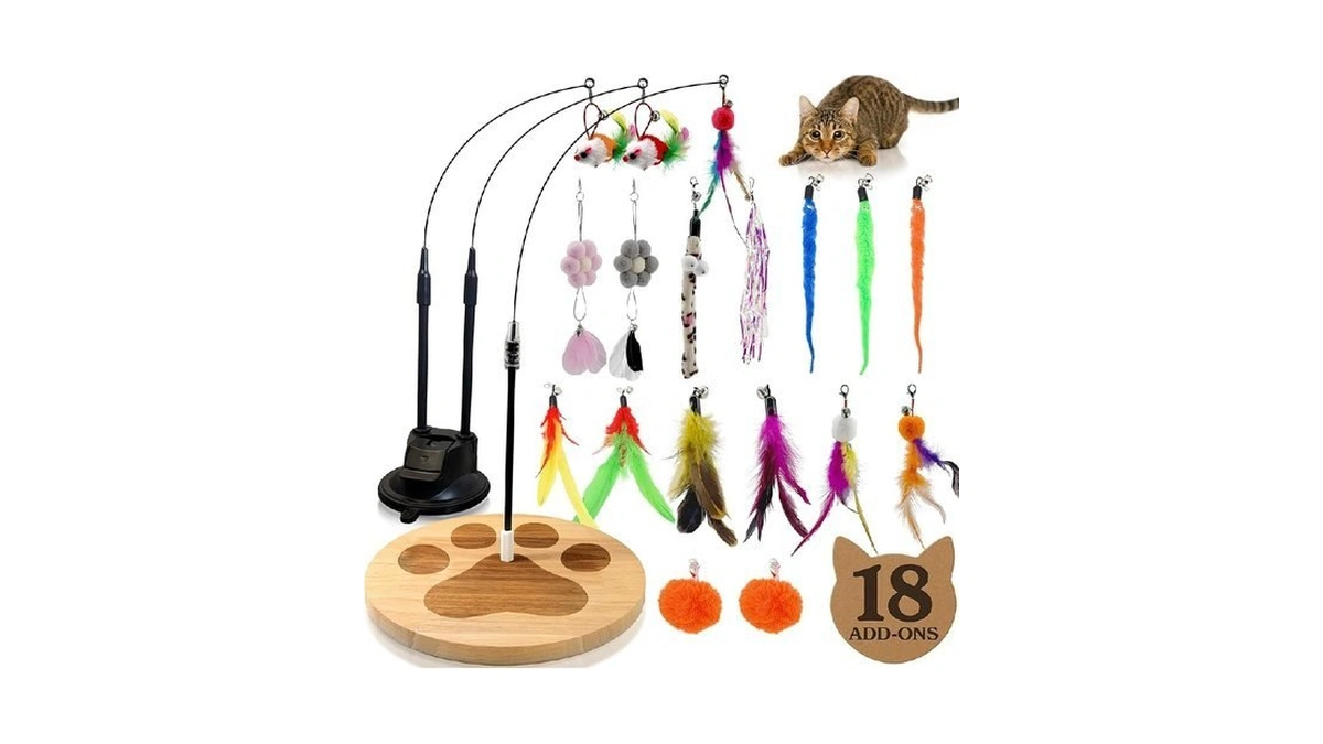 Feather Wand Teaser Cat Toys 18-piece Simulation Toys For Indoor