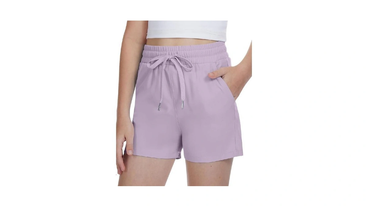 Documo Girls Athletic Shorts With Pockets, Quick Dry Running Shorts