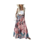 Aprolive Womens Boho Maxi Skirt Drawstring High Waist A-line Skirt