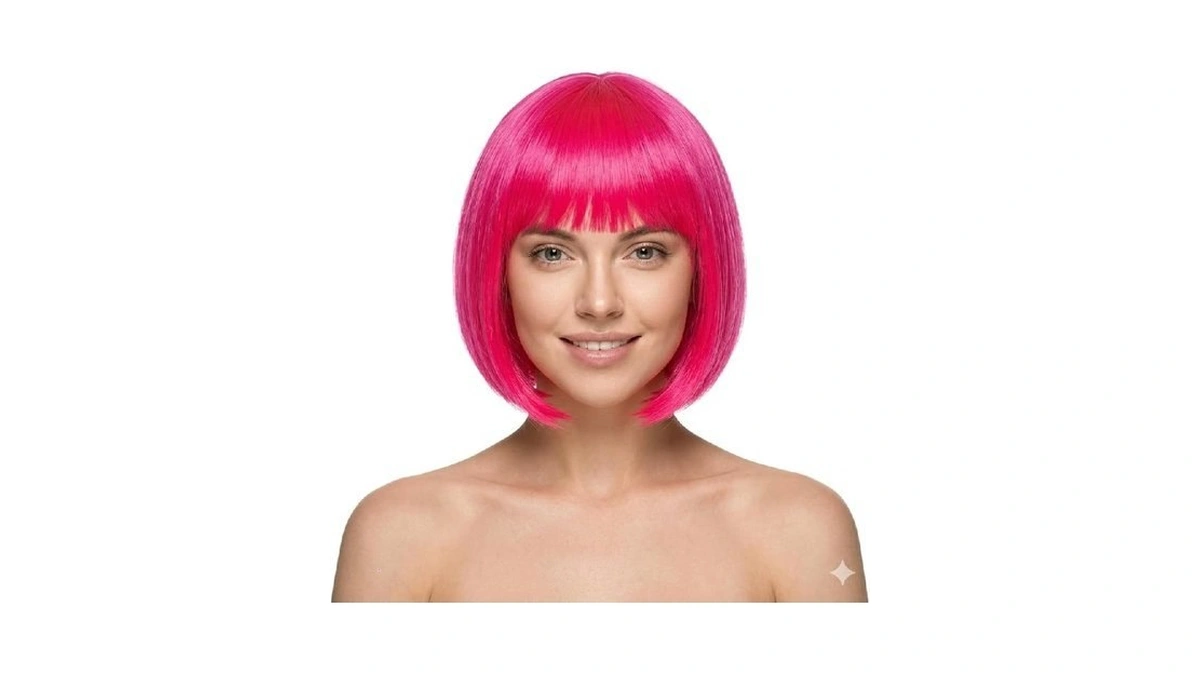 Cetiq Hot Pink Bob Wig With Bangs For Women -