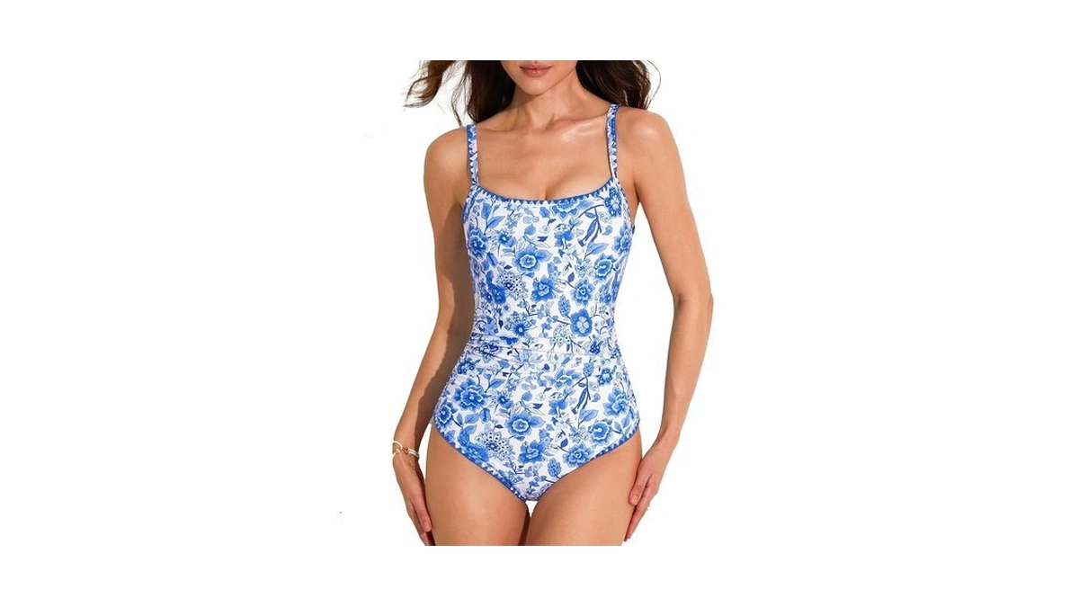 Ajisai Women One Piece Tummy Control Swimsuit Slimming Ruched Backless