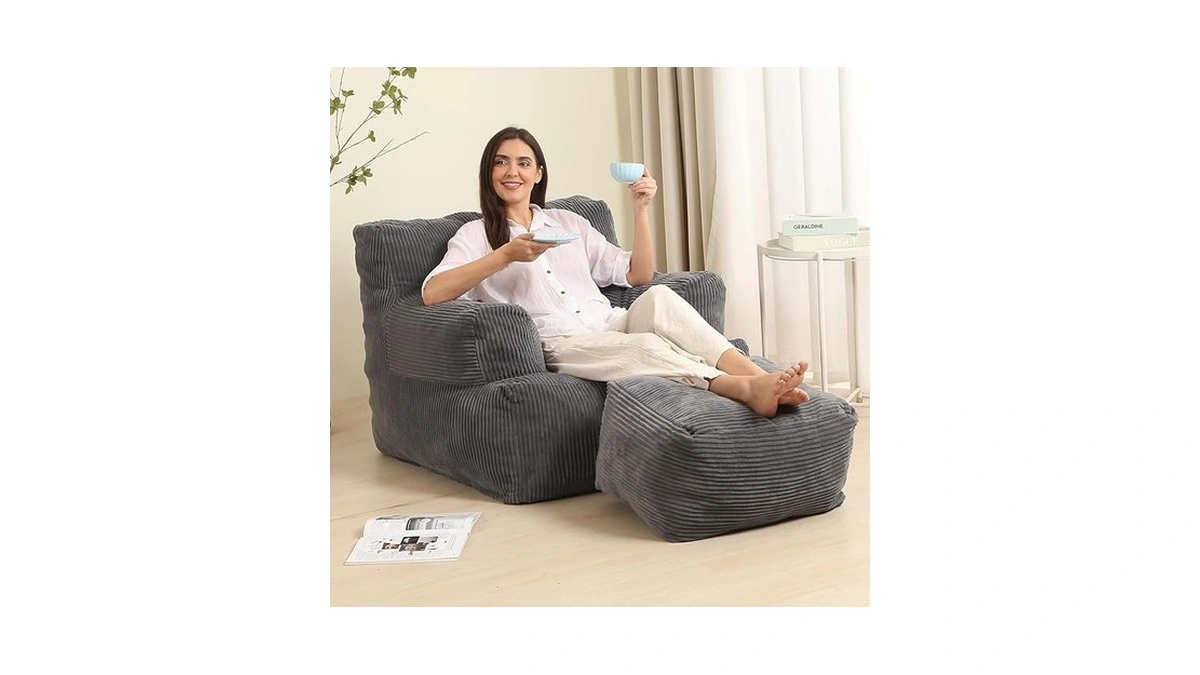 Momcaywex Comfy Gaint Bean Bag Chair With Ottoman, Huge Bean