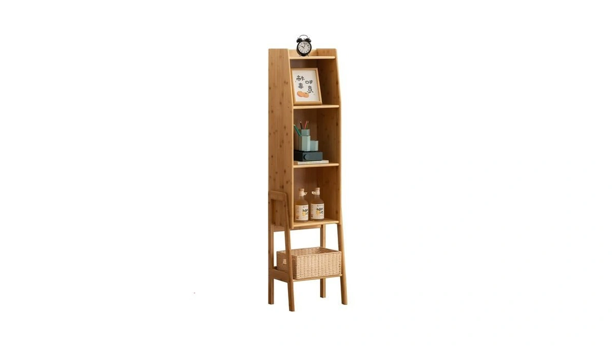 Latifolia Bookshelf, 4-tier Bamboo Bookcase With Bottom Storage Shelving, Narrow