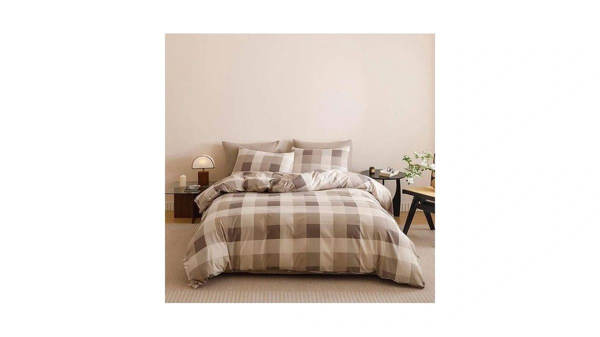 Pureant Plaid Beige Comforter Sets Full Size Taupe And Light
