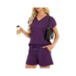 Yokgo Two Piece Sets For Women Summer V Neck Short