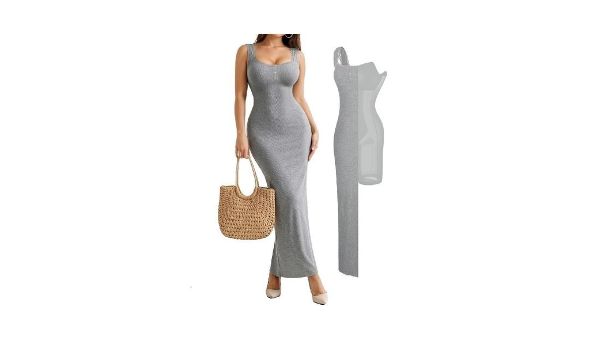 Popilush Summer Dress Built-in Shapewear Bra Tank Maxi Dress Square