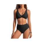 Horisun High Waisted Tummy Control Bikini Set Twist Front V