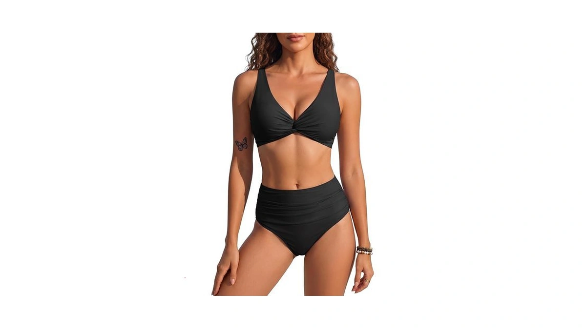 Horisun High Waisted Tummy Control Bikini Set Twist Front V