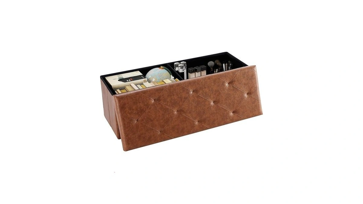 Dumos Foldable Storage Ottoman Bench 43in, Foot Rest Stool, Synthetic