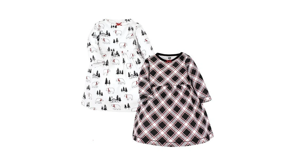 Luvable Friends Hudson Baby Long-sleeve Dresses 2pk, Forest Cub, 0-3m