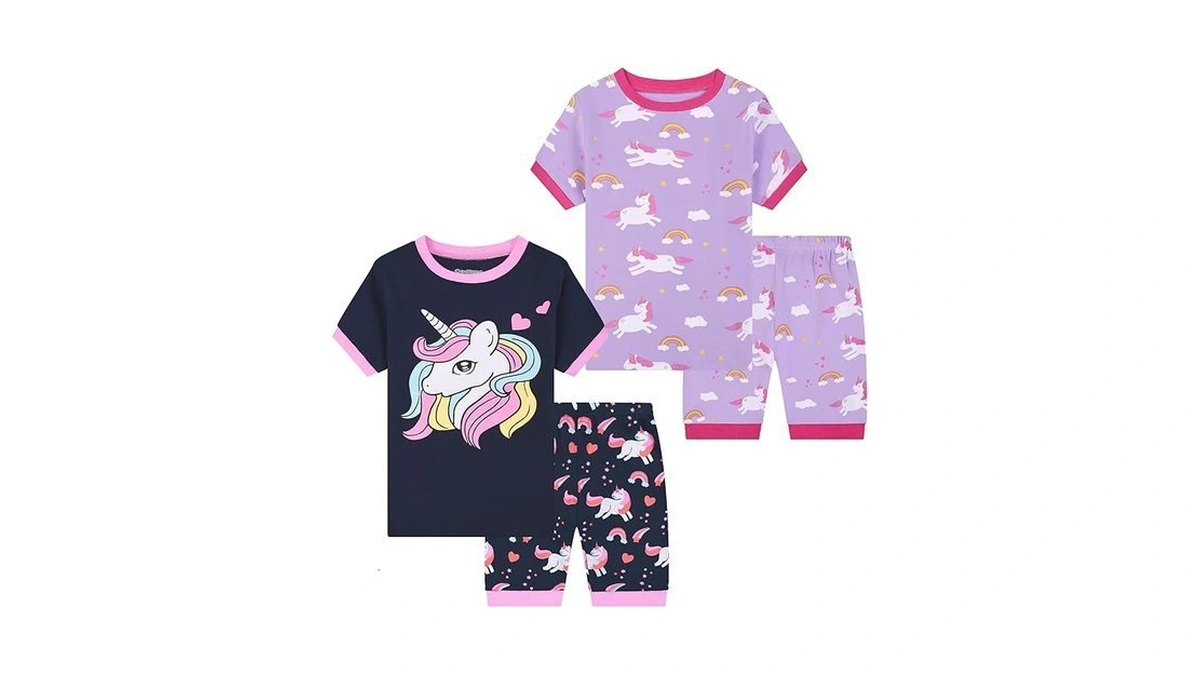 Benaive Girls Pajamas Sets 4 Pieces 100% Cotton Summer Pjs