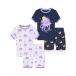 Benaive Girls Pajamas Sets 4 Pieces 100% Cotton Summer Pjs
