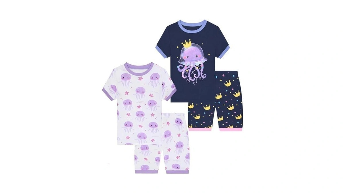 Benaive Girls Pajamas Sets 4 Pieces 100% Cotton Summer Pjs