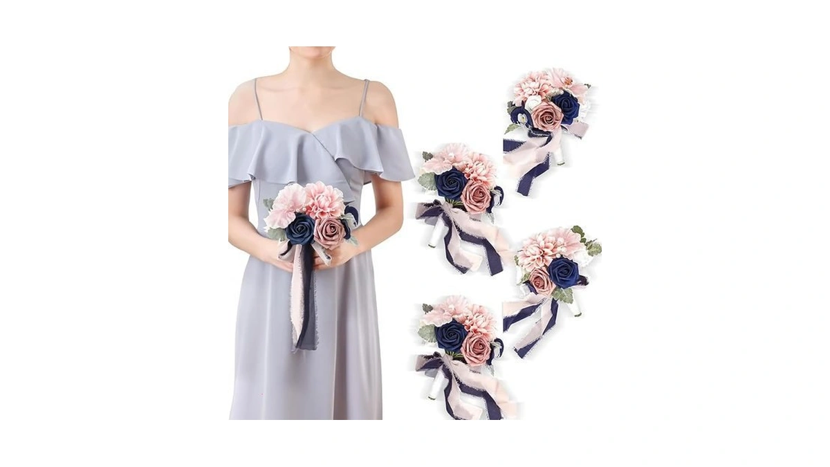 Tinge Time 7inch Wedding Bouquets For Bridesmaid, Artificial Flowers Cascading
