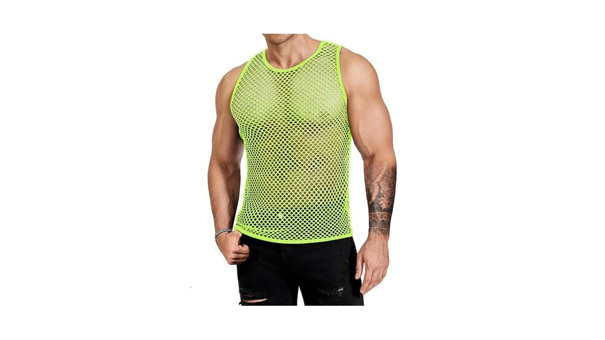 Coofandy Mens Sheer Shirt Mesh Muscle Tops Solid Color Large