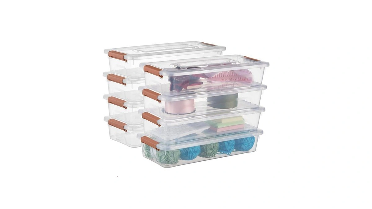 Naivees Plastic Storage Containers Clear Craft Storage Bins With Grey