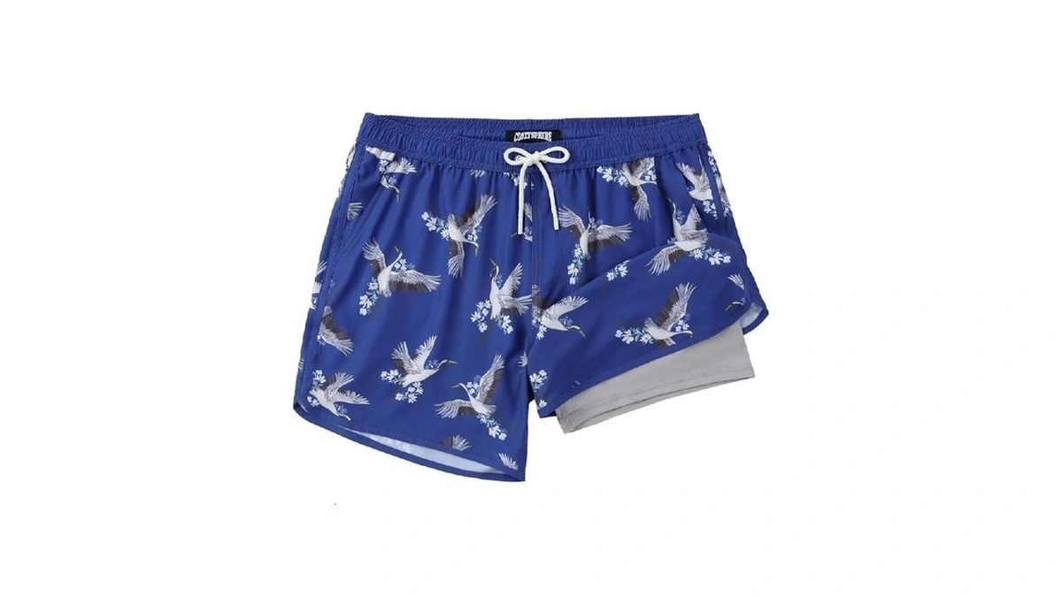 Coozysphere 5 Inch Beach Board Shorts Men Vintage Print 2-in-1