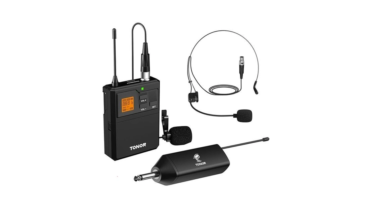 Tonor Uhf Wireless Microphone System With Headset Lavalier Lapel Mic,