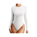 Reoria Women's Long Sleeve Body Suits Crew Neck Slim Double