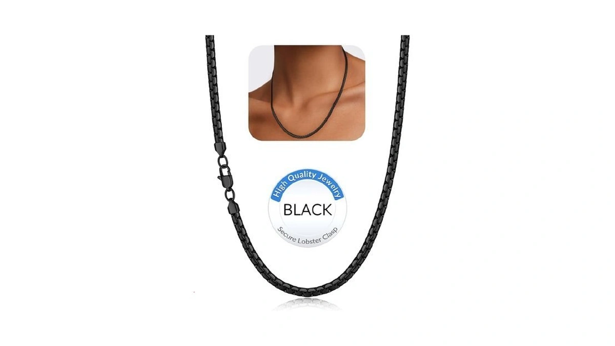 Jewlpire Black Chain Necklace For Women, 3mm Flat Link Chains
