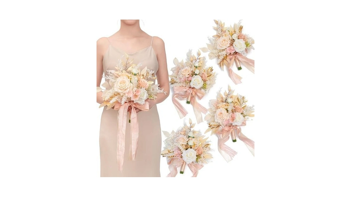 Tinge Time Bridesmaid Bouquets For Wedding Set Of 4 Champagne