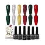 Mizhse Gel Nail Polish Set, 6 Colors Sparkle Green Glitter